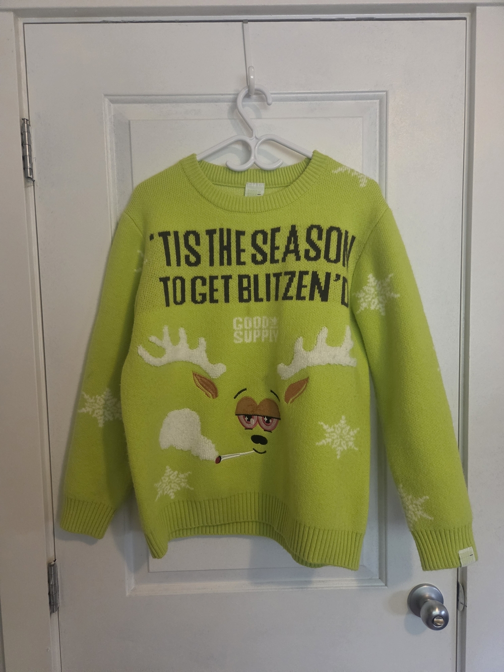 Lime Green Graphic Holiday Sweater - Cannabis Good Supply Branded.